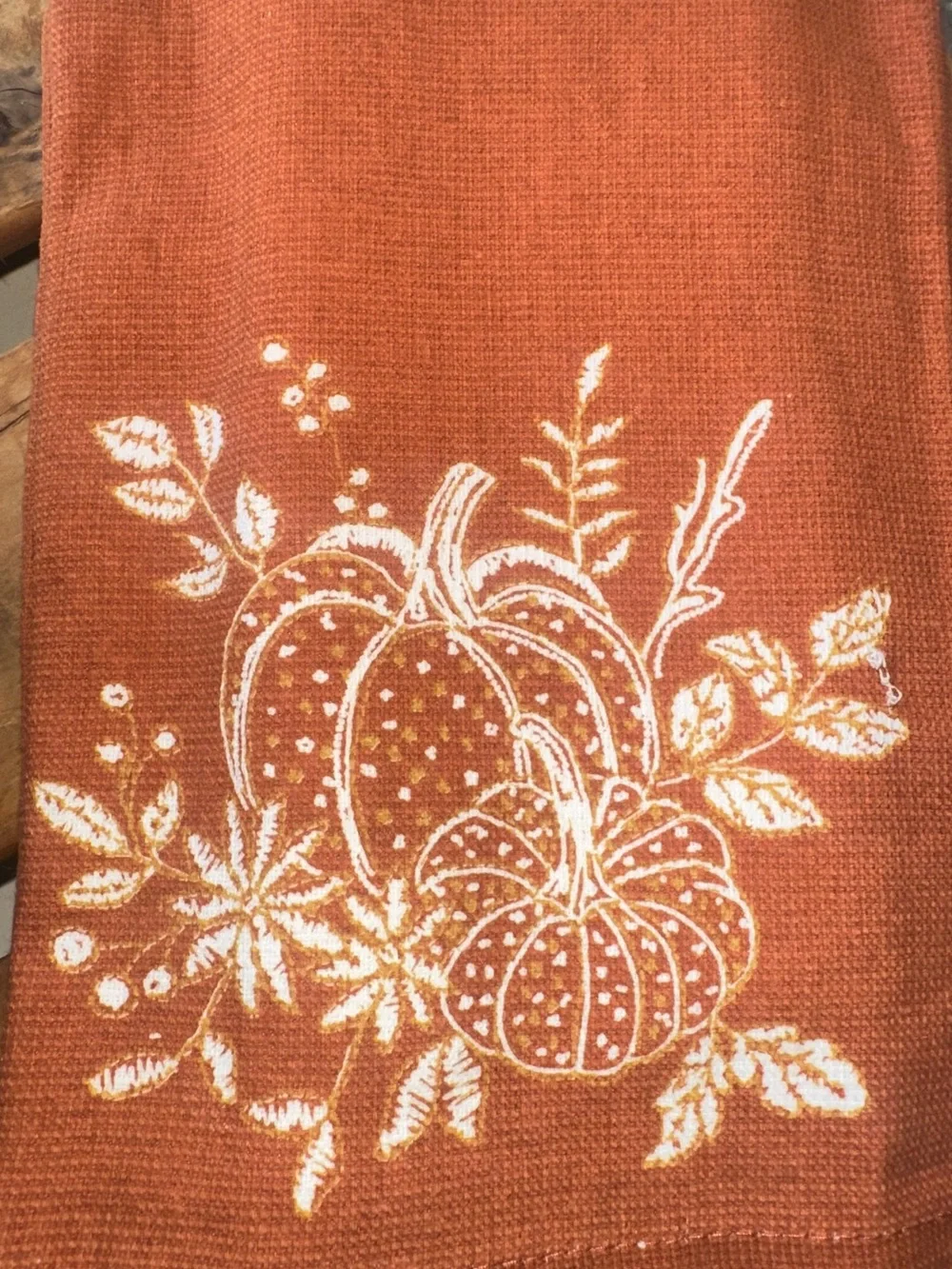 Harvest Market Pumpkin Print (2) Kitchen Towel Set ~ New